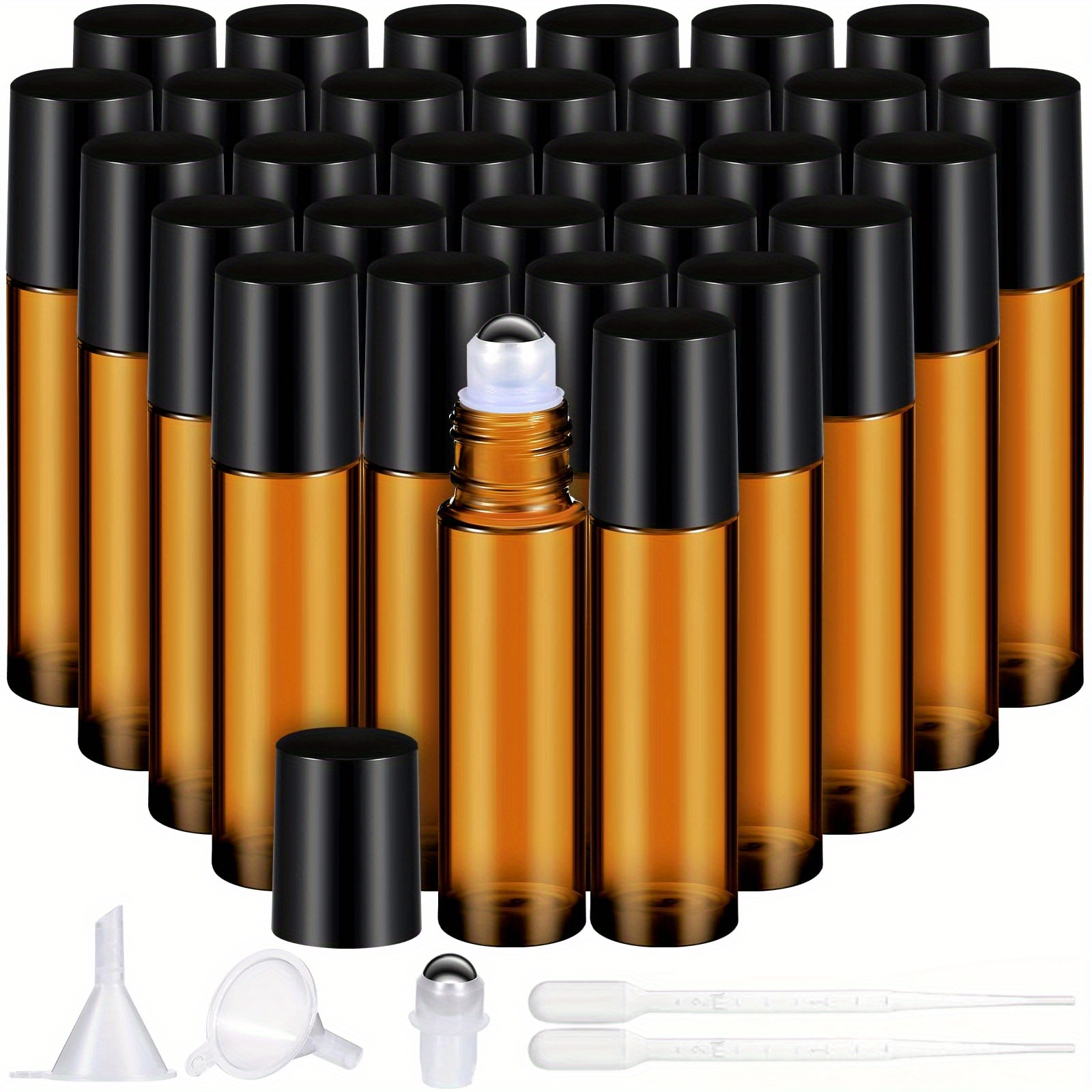 Attar Oil Roll On - 8/30 個ガラスロールオンボトル 10 ミリリットル空のエッセンシャルオイルローラーボトルステンレス鋼ボールスポイトピペットトラベルアクセサリー