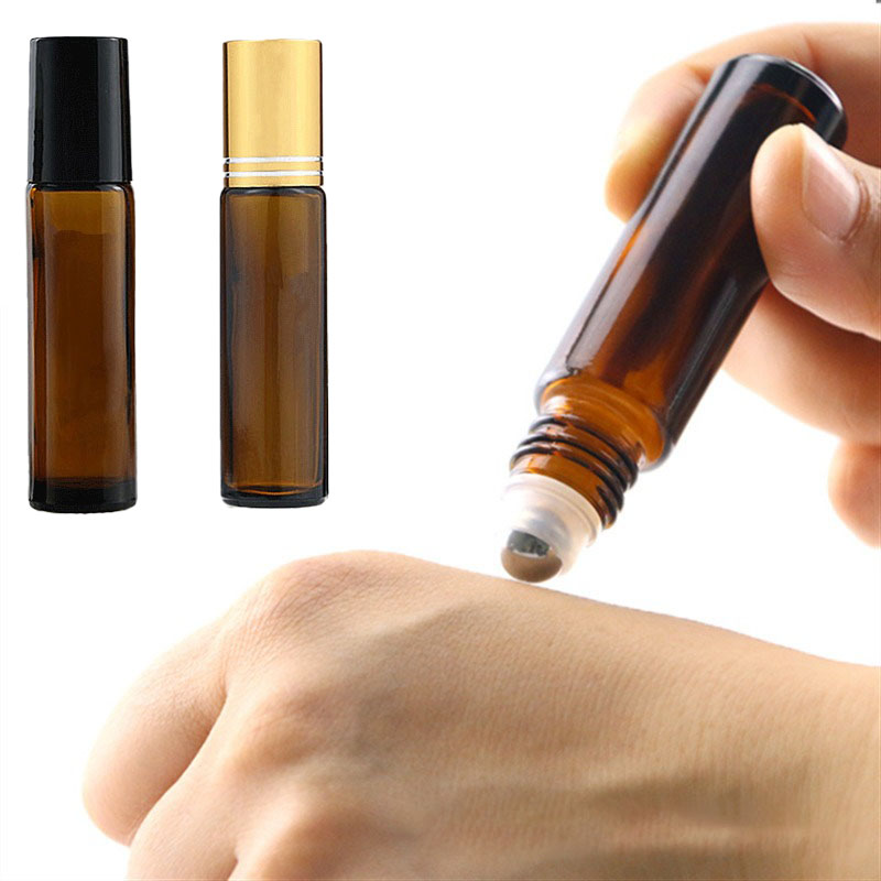 Attar Oil Roll On - 5 個 10/15 ミリリットル琥珀色ガラス空ロールオンボトルエッセンシャルオイルバイアルローラーボール付き液体容器香水ボトル詰め替え可能