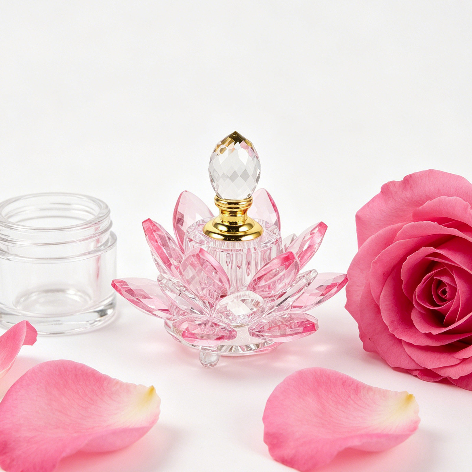 クリスタル製の蓮の花の形をした香水瓶。詰め替え可能で、寝室の - Perfume Fragrance Refill のレビューと価格