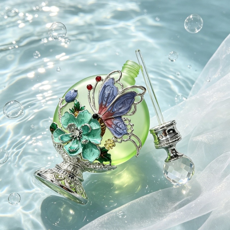 4個入り空の香水瓶、エナメル蝶模様、ゴールドベース、ダイヤモ - Perfume Fragrance Base のレビューと価格