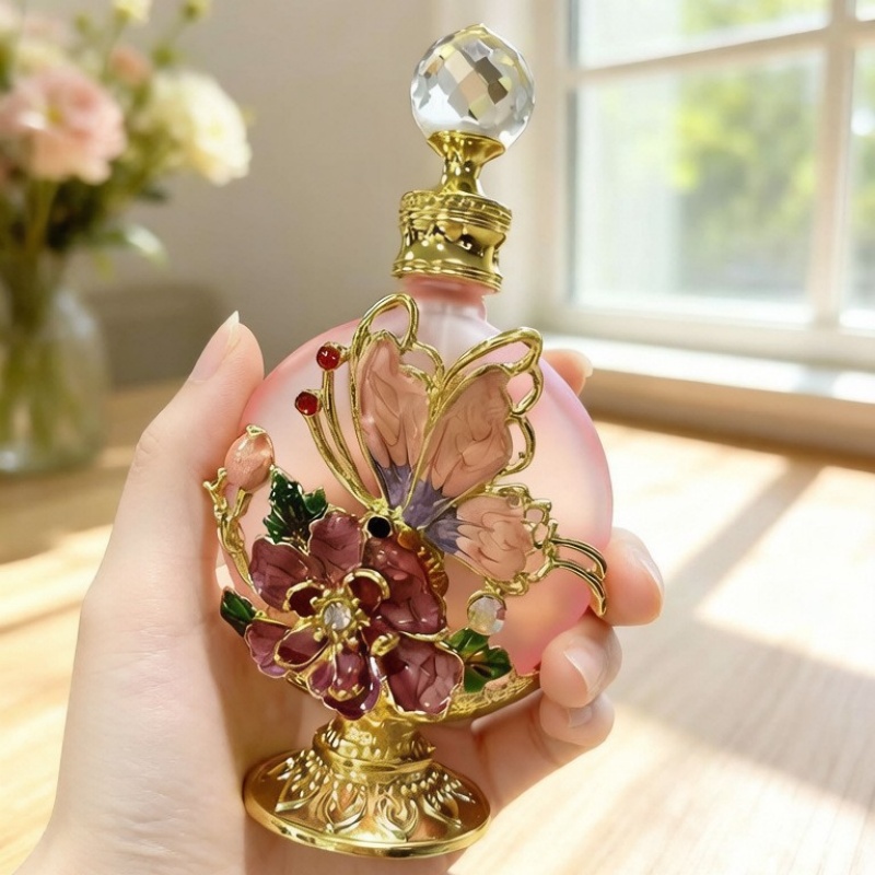 4個入り空の香水瓶、エナメル蝶模様、ゴールドベース、ダイヤモ - Perfume Fragrance Base のレビューと価格